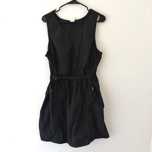 Black Nylon Utility Dress L Zip‎ Pockets Belted Minimalist Gorpcore Techwear